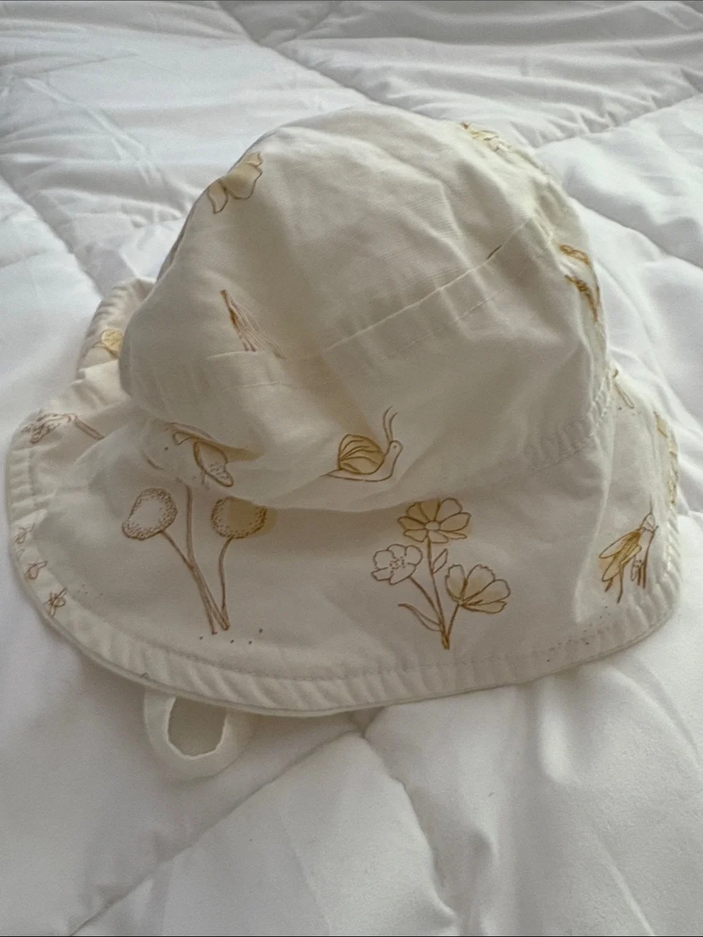 Kids Cream Floral Sun Hat with Yellow Botanical Print